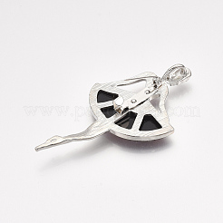 シェルブローチ/ペンダント  樹脂底部と合金パーツ  ダンサー  プラチナ  レッド  79x44x9.5mm  穴：7x4mm  ピン：0.7mm&nbsp;RESI-S376-16C