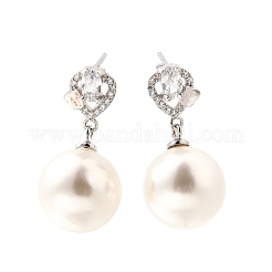925 Sterling Silver Clear Cubic Zirconia Heart with Round Dangle Stud Earrings&nbsp;EJEW-L300-05P