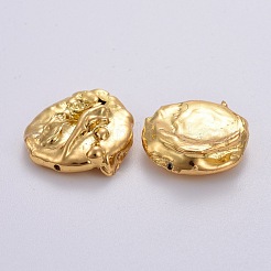 天然な培養された淡水パールビーズ  真鍮で覆われた  ゴールドカラー  17~29x15~20x4~7mm  穴：0.5mm&nbsp;PEAR-E014-11G