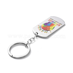 プライドレインボー201ステンレススチールキーチェーン  キーリング付き  長方形  虹の模様  10.4cm&nbsp;KEYC-G051-01P-01
