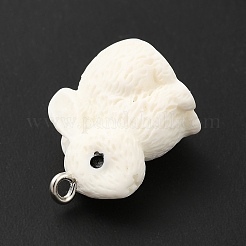 不透明樹脂ペンダント  3d  うさぎチャーム  プラチナトーンの鉄ループ付き  ホワイト  21x12.5x22mm  穴：2mm&nbsp;RESI-H143-01D