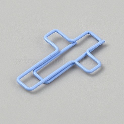 鉄とプラスチックのペーパークリップ  クロス  コーンフラワーブルー  33.5x21x2mm&nbsp;AJEW-TAC0028-30C