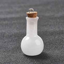 ガラスチャーム  木製のボトルストッパーとプラチナ合金ループ付き  球根形  ホワイト  34x18mm  穴：2mm&nbsp;LS-GLAA-P053-01A-05