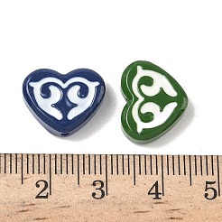 染色・加熱した焼き絵用塗料のガラスビーズ  ルーン文字のハート  エナメル  ミックスカラー  12x15x4.5mm  穴：1.2mm&nbsp;LAMP-D004-02