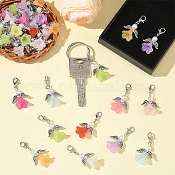 天使モチーフのアクリル＆ガラスパール＆合金製ペンダント装飾品（10色展開）60個  カニカン付き  アンティークシルバー  ミックスカラー  36mm  6個/カラー&nbsp;HJEW-YW00551