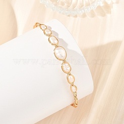Natural Cultured Freshwater Pearl Rice Graduated Beaded Wire Wrapped Brass Cuff Bangles for Women&nbsp;BJEW-JB14302