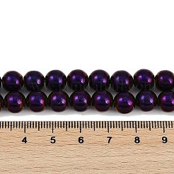 電気めっき合成磁性ヘマタイト ビーズ 連売り  グレードAAA  ラウンド  パープルメッキ  8mm  穴：1.2mm  約52個/連  16.14''（41センチメートル）&nbsp;G-G174-L01-06