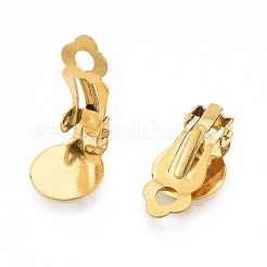 304ステンレススチール製クリップオンイヤリング金具  イヤリングパッドのクリップ  フラットラウンド  ゴールドカラー  18x10x7mm  穴：3mm&nbsp;X-STAS-N092-168G