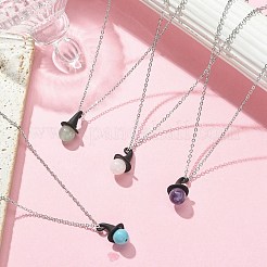 Natural & Synthetic Mixed Gemstone Witch Hat Pendant Necklace&nbsp;NJEW-JN04386