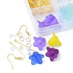 DIY フラワー イヤリング メイキング キット  アクリルとプラスチックのイミテーションパールビーズを含む  アイアン製ピアスフック  真鍮製アズキチェーン  ミックスカラー&nbsp;DIY-FS0004-15