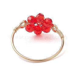 7個 7スタイルの花のガラスビーズの指輪  女性用銅線巻きリング  ゴールドカラー  内径：19~19.5mm  1個/スタイル&nbsp;RJEW-JR00710-02