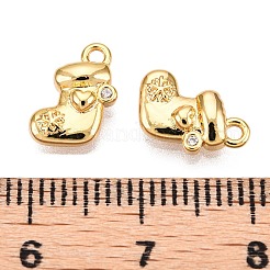 Christmas Theme Brass Micro Pave Clear Cubic Zirconia Charms&nbsp;KK-T073-16G