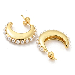 Brass Crescent Moon Stud Earrings with Plastic Pearl Beaded&nbsp;EJEW-Q785-21G