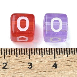 スプレー塗装透明アクリルビーズ  文字付きのキューブ  ミックスカラー  アルファベットのO  9.5x9.5x10mm  穴：3.8mm  約570個/500g&nbsp;MACR-K365-07O