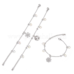 クリスマススノーフレーク合金チャームブレスレット3個  304ステンレススチールサテライトチェーンブレスレット女性用  CCBプラスチックと真鍮を使用  ステンレス鋼色  6-7/8インチ（17.6cm）〜7-1/8インチ（18.2cm）&nbsp;BJEW-JB12677