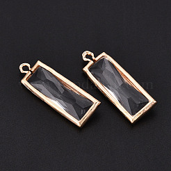ガラスチャーム  真鍮パーツ  多面カット  長方形  ゴールドカラー  透明  26x9x5mm  穴：1.6mm&nbsp;X-GLAA-S179-13