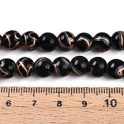 プリントガラスビーズ焼付塗装ガラスビーズ連売り  ラウンド  ドローベンチスタイル  ブラック  7.5~8.5mm  穴：1.2~1.4mm  約102~119個/連  29.53~34.25インチ（75~87cm）&nbsp;DGLA-N010-8mm-10