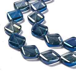 電気メッキガラスビーズセット  パール光沢メッキ  菱形  プルシアンブルー  18x15.5x5mm  穴：1.2mm  約35~37個/連  24.80~25.98インチ（63~66cm）&nbsp;EGLA-L032-PL02