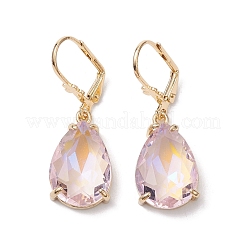 ガラスフレンチフックピアス  真鍮のパーツと  ティアドロップ  ミックスカラー  39x13mm&nbsp;EJEW-C077-08KCG