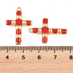 304ステンレススチールエナメルペンダント  クロスチャーム  イオンプレーティング（ip）  18KGP本金メッキ  レッド  25.5x18x3.5mm  穴：1mm&nbsp;STAS-G398-21G-02
