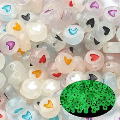 蓄光アクリルビーズ  暗闇で光る  フラットラウンド  ミックスカラー  7x3.5~4mm  穴：1.2~1.8mm  300個/箱&nbsp;MACR-YW0002-97