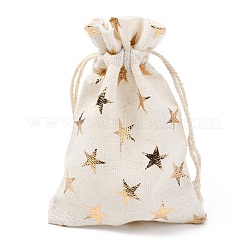 クリスマステーマの綿生地布バッグ  巾着袋  クリスマスパーティースナックギフトオーナメント用  スター  14x10cm&nbsp;ABAG-H104-B01