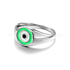 女性用304ステンレススチールエナメル指輪  ナザールボンジュウ  ステンレス鋼色  芝生の緑  18mm&nbsp;WGAD15F-02