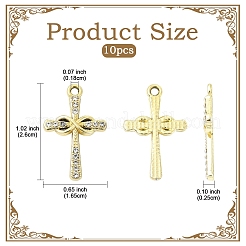 合金ラインストーンペンダント10個。  UVメッキ  クロス  ゴールドカラー  26x16.5x2.5mm  穴：1.8mm&nbsp;FIND-YW0007-83G
