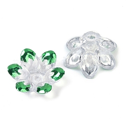 メッキアクリルビーズキャップ  多面カット  花  半分メッキ  ミディアムシーグリーン  24x22x7mm  穴：2mm&nbsp;OACR-H118-06G