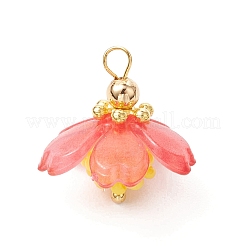 透明なアクリルパーツ  花のチャーム  ガラスシードビーズと真鍮のループ付き  ミックスカラー  19x18.5mm  穴：3x2.5mm&nbsp;PALLOY-MZ00738