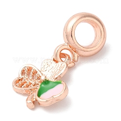 ラックメッキ合金グリーン＆ピンクエナメルヨーロピアンダングルチャーム  大きな穴のクローバーペンダント  カドミウムフリー＆ニッケルフリー＆鉛フリー  ローズゴールド  24mm  穴：5mm&nbsp;PALLOY-S189-12RG