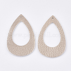 PUレザービッグペンダント  ティアドロップ  淡い茶色  63x39x1.8mm  穴：1.5mm&nbsp;LS-FIND-S300-40D