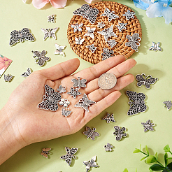 90個15スタイルチベットスタイルアロイペンダント  蝶  アンティークシルバー  10.5~25x11~35.5x2~3mm  穴：1.2~2mm  6個/スタイル&nbsp;FIND-TA0003-54