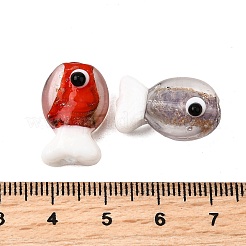 手作りゴールドパウダー入りランプワークビーズ  魚  ミックスカラー  19~20x12.5~13x9~10.5mm  穴：1.6~1.8mm&nbsp;LAMP-B029-01A