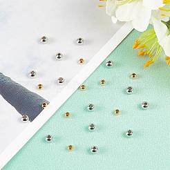 真鍮ビーズ  ラウンド  プラチナ·ゴールデン  4mm  穴：1.5~2mm＆3x2.5mm  穴：1.5mm  2色  100個/カラー  200個/箱&nbsp;KK-AR0001-25