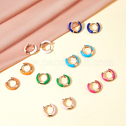 7ペア 7色 合金エナメル ハギーフープピアス レディース  リング  ミックスカラー  19x4.5mm  1対/カラー&nbsp;EJEW-DC0001-36