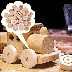未完成の木製車輪おもちゃ36個  スティック18本付き  DIYクラフトカーアクセサリー  バリーウッド  34x12mm  穴：3.5mm  内径：12mm&nbsp;AJEW-DR0001-53