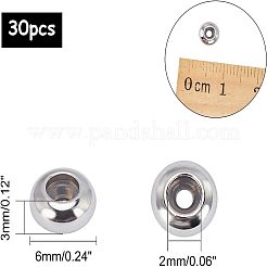 304ステンレススチールビーズ  内部のゴムと  スライダービーズ  ロンデル  ステンレス鋼色  6x3mm  ゴム穴：2mm  30個/箱&nbsp;STAS-UN0009-01P
