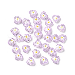 透明ガラスビーズ  手描きビーズ  エナメル  花柄とハート  プラム  12x12x6.5mm  穴：0.9mm&nbsp;X1-GLAA-C026-03C