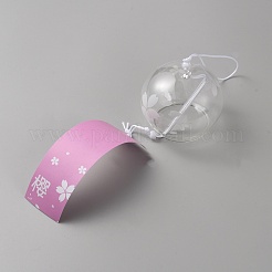 Japanese Glass Round with Sakura Pattern Wind Chimes&nbsp;HJEW-WH0069-31B