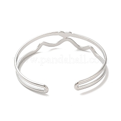 Non-Tarnish 304 Stainless Steel Heart Wave Cuff Bangles&nbsp;BJEW-L682-028P