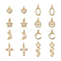 16Pcs 8 Style Brass Micro Pave Cubic Zirconia Charms&nbsp;KK-TA0001-13