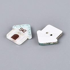 2穴プリント樹脂ボタン  ハウス  ミックスカラー  15x14.5x2.5mm  穴：1.4~1.5mm&nbsp;BUTT-Q047-03