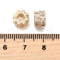 真鍮マイクロペーブクリアキュービックジルコニアビーズ  コラム  ゴールドカラー  8.5x6mm  穴：3.5mm&nbsp;KK-XCP0001-92G