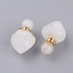 多面的な天然水晶の開いている香水瓶のペンダント  水晶  304ステンレススチール製金具付き  桃の形  ゴールドカラー  35~36x18~18.5x21~21.5mm  穴：1.8mm  ボトル容量：1ml（0.034液量オンス）&nbsp;G-P435-A-04G