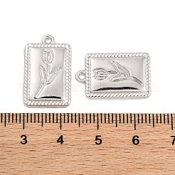合金ペンダント  花の長方形  プラチナ  20.5x13x2.5mm  穴：1.4mm&nbsp;FIND-U007-09P