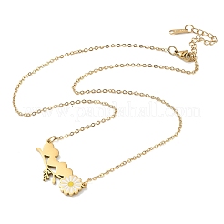 304 Stainless Steel Enamel White Daisy Flower and Heart Pendant Cable Chain Necklaces for Women&nbsp;NJEW-K309-01G
