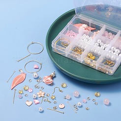 DIYイヤリング作成キット  フェイクスエード＆アイロン＆アクリル＆合金エナメル＆真鍮ペンダントを含む  ガラス＆ABSプラスチックビーズ  真鍮のピアスフック＆リング  鉄のピンとビーズのキャップ  304ステンレススチール丸カンとアズキチェーン  ミックスカラー  ビーズ：90個/箱&nbsp;DIY-FS0001-86