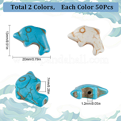 2色の合成ターコイズビーズ連売り100本  イルカ  ミックスカラー  13x20x7mm  穴：1.2mm  50個/カラー&nbsp;G-SC0002-84
