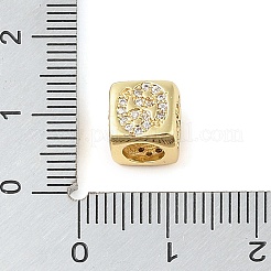 真鍮マイクロペーブクリアキュービックジルコニアヨーロッパビーズ  キューブ  蟹座  8x8x7.5mm  穴：4.5mm&nbsp;LS-KK-K368-01G-04